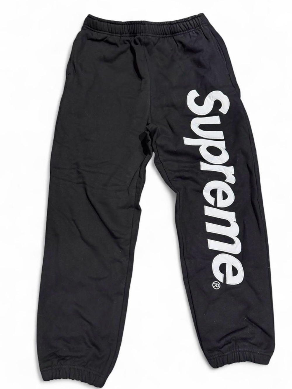 Supreme Satin Appliqué Sweatpants – Black – Size XL